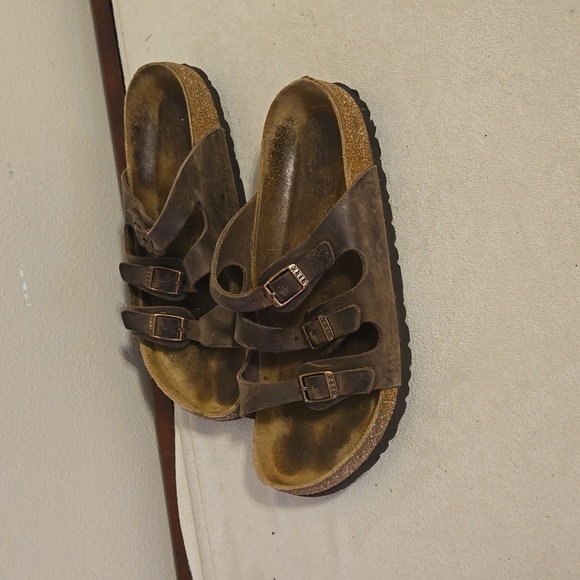 Brown Triple-Strap Brown Leather Sandals Sz 37 6 - Picture 2 of 6